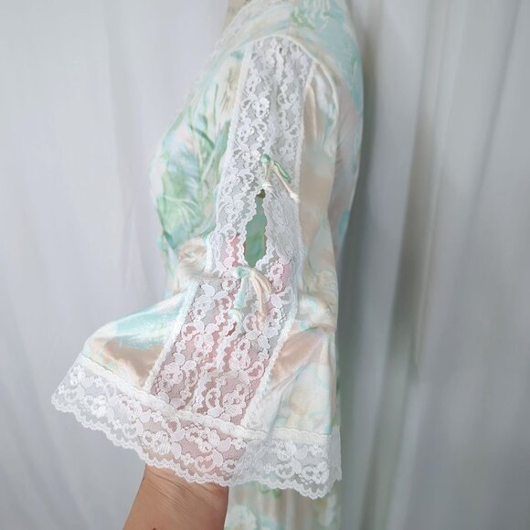 Vintage Chevette Robe Small Green Lace Long Floral - Picture 8 of 12